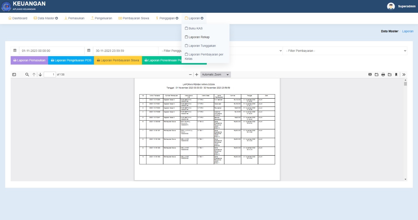 Bayaran Bulanan Siswa Mendetail